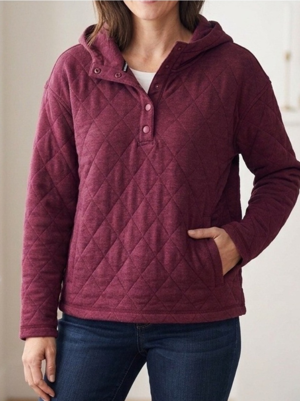 NWT Lands’ End Wine Quilted Pullover Large Hoodie